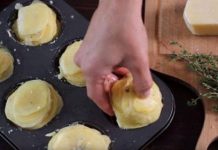Slice potatoes and put them in a muffin pan. They’ll come out of the oven family favorite!