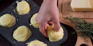 Slice potatoes and put them in a muffin pan. They’ll come out of the oven family favorite!