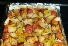 OVEN-ROASTED SAUSAGES, POTATOES, AND PEPPERS
