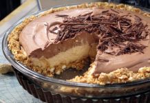 NO-BAKE CREAM CHEESE PEANUT BUTTER PIE WITH CHOCOLATE WHIPPED CREAM