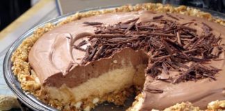 NO-BAKE CREAM CHEESE PEANUT BUTTER PIE WITH CHOCOLATE WHIPPED CREAM