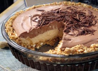 NO-BAKE CREAM CHEESE PEANUT BUTTER PIE WITH CHOCOLATE WHIPPED CREAM