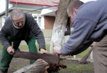 This father cuts up wood that costs $10 000 with his sons to give it to families in need of heat