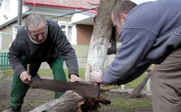 This father cuts up wood that costs $10 000 with his sons to give it to families in need of heat