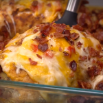 Four Cheese Bacon Stuffed Smothered Chicken Casserole!