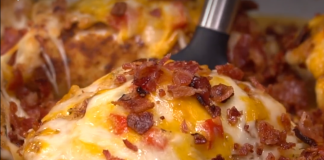 Four Cheese Bacon Stuffed Smothered Chicken Casserole!