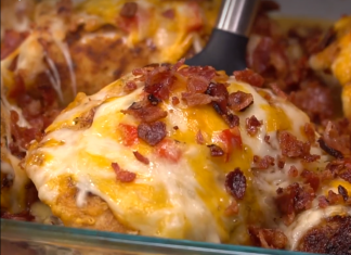 Four Cheese Bacon Stuffed Smothered Chicken Casserole!
