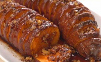 HASSELBACK MAPLE PECAN SWEET POTATOES