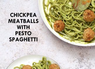 PESTO SPAGHETTI WITH VEGAN MEATBALLS (CHICKPEA WALNUT BALLS)