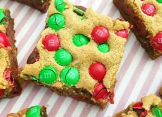 Thick & Chewy M & M Cookie Bars!
