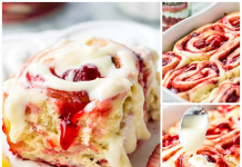 STRAWBERRY CINNAMON ROLLS WITH LEMON CREAM CHEESE GLAZE