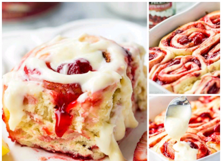 STRAWBERRY CINNAMON ROLLS WITH LEMON CREAM CHEESE GLAZE