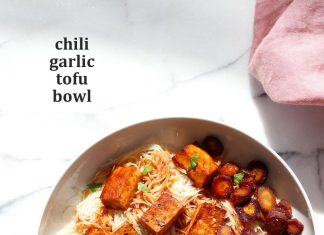 Baked Chili Garlic Tofu, Carrot, Chard and Noodle Bowls