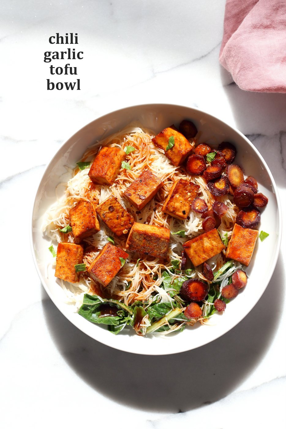 Baked Chili Garlic Tofu, Carrot, Chard and Noodle Bowls - Grandma's Things