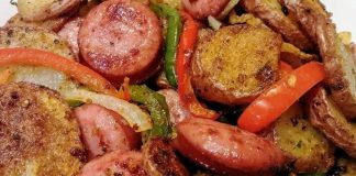 Fried Potatoes and Onions/Peppers with Smoked Sausage
