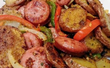 Fried Potatoes and Onions/Peppers with Smoked Sausage