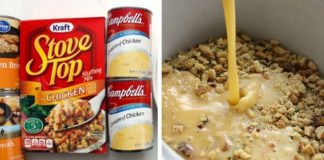 Dump 4 ingredients into a slow cooker. End result is a hearty, tasty chicken and stuffing