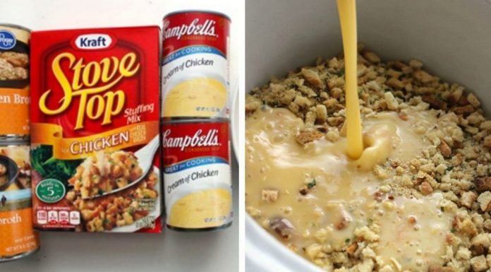 Dump 4 ingredients into a slow cooker. End result is a hearty, tasty chicken and stuffing