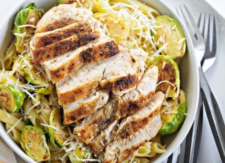 CHICKEN PASTA WITH BRUSSEL SPROUTS
