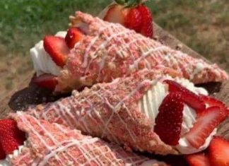 Cream Cheese and Strawberry Stuffed Waffle Cones