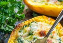 Cheesy Garlic Parmesan Spinach Spaghetti Squash