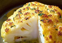 Whole roasted cauliflower with butter sauce