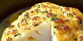 Whole roasted cauliflower with butter sauce