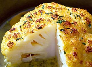 Whole roasted cauliflower with butter sauce