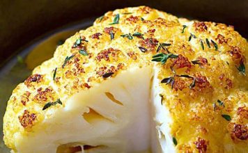Whole roasted cauliflower with butter sauce