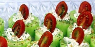 Cucumber Bites with Herb Cream Cheese and Cherry Tomatoes