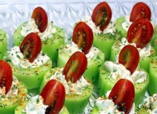 Cucumber Bites with Herb Cream Cheese and Cherry Tomatoes