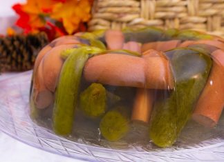 Hot dog jello mold cake & Pickle Juice