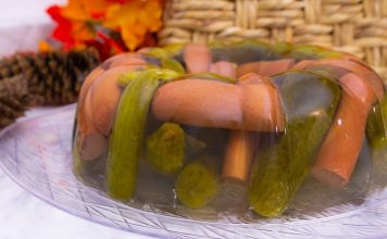 Hot dog jello mold cake & Pickle Juice