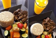 OX LIVER WITH MUSHROOMS AND CREAM SERVED WITH ROASTED VEGETABLES AND COUS COUS