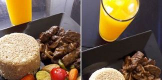 OX LIVER WITH MUSHROOMS AND CREAM SERVED WITH ROASTED VEGETABLES AND COUS COUS