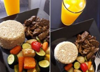 OX LIVER WITH MUSHROOMS AND CREAM SERVED WITH ROASTED VEGETABLES AND COUS COUS