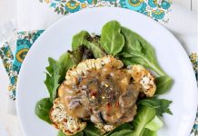 Cauliflower Steaks with Mushroom Gravy. Vegan Glutenfree Recipe