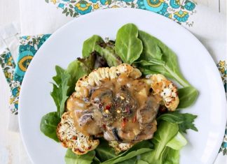 Cauliflower Steaks with Mushroom Gravy. Vegan Glutenfree Recipe