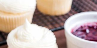 Almond Wedding Cake Cupcakes with Raspberry Filling