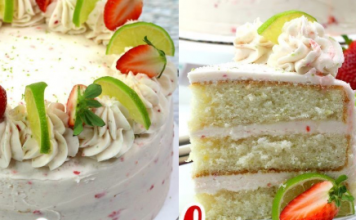 STRAWBERRY MARGARITA CAKE WITH TEQUILA FROSTING