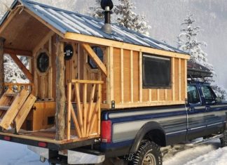 Man Builds Tiny Log Cabin Onto The Bed Of His 1996 Ford F-350