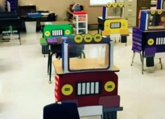 Teacher turns classroom desks into socially remote trucks