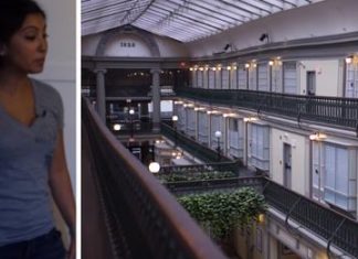 A woman lives in America’s oldest shopping mall after 48 abandoned stores were turned into homes.