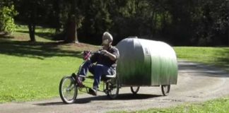 Man Built A $150 Tiny Home He Pulls Around With His Bicycle
