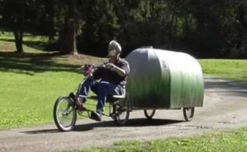 Man Built A $150 Tiny Home He Pulls Around With His Bicycle