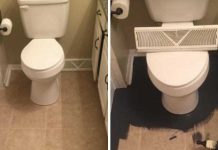 Paint fake tiles on the floor for a complete and cheap transformation of the bathroom
