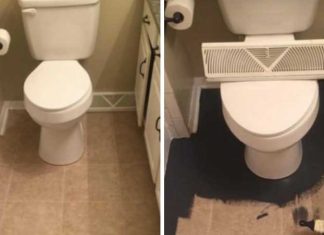 Paint fake tiles on the floor for a complete and cheap transformation of the bathroom
