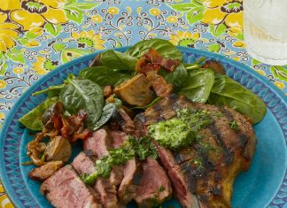 Garlic Butter Steak with Warm Spinach Salad