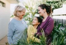 The grandmother lives in the garden of her daughter