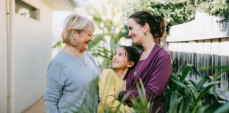 The grandmother lives in the garden of her daughter